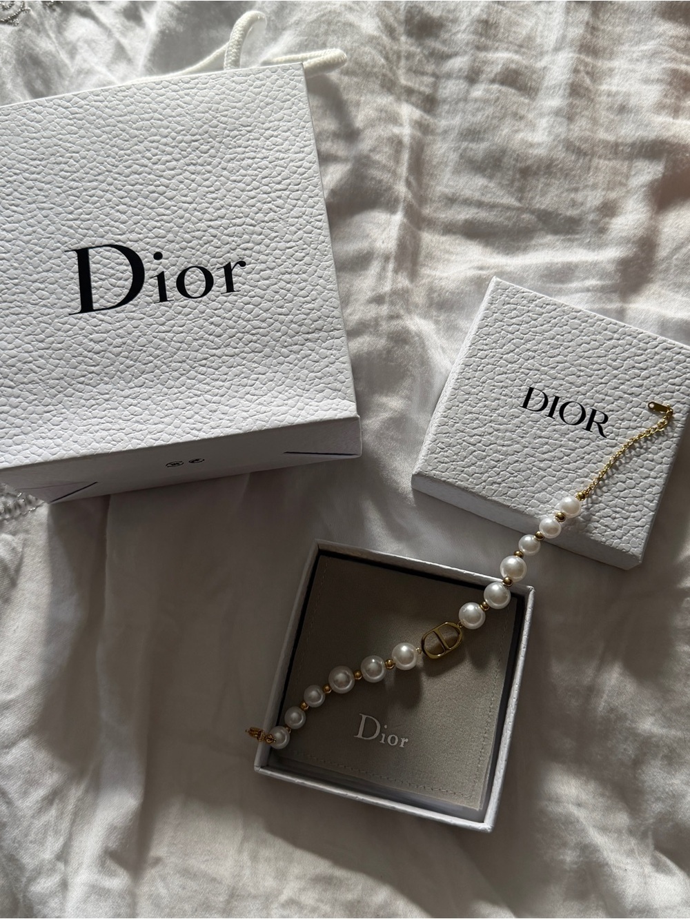Dior White Pearl Bracelet with Gold CD Accent - Picture 2 of 5